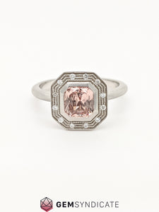 Sophisticated Peach Sapphire Ring in 14k White Gold