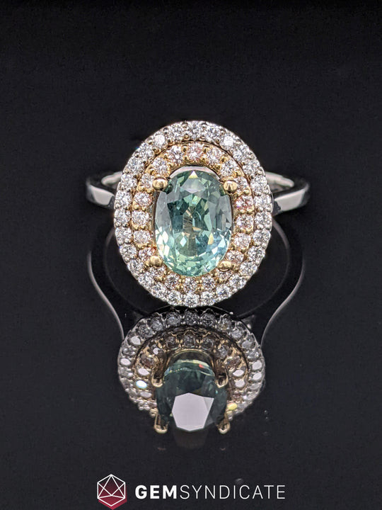 Breathtaking Montana Teal Sapphire Ring in 14k White/Yellow Gold