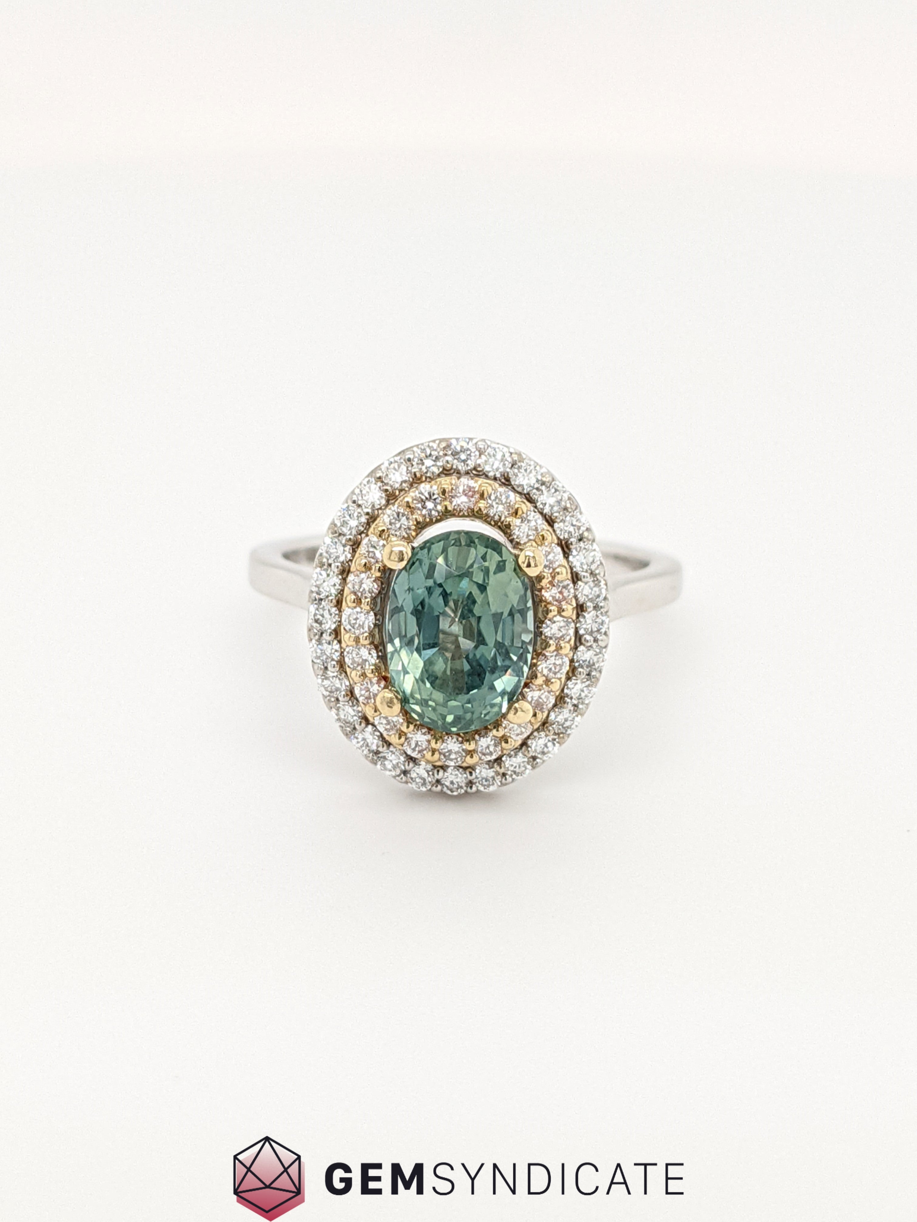 Breathtaking Montana Teal Sapphire Ring in 14k White/Yellow Gold