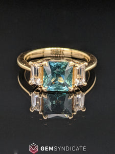 Alluring Teal Sapphire Ring in 14k Yellow Gold