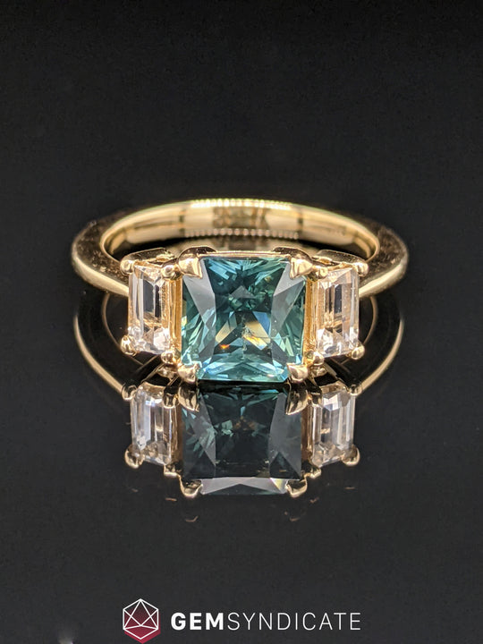 Alluring Teal Sapphire Ring in 14k Yellow Gold