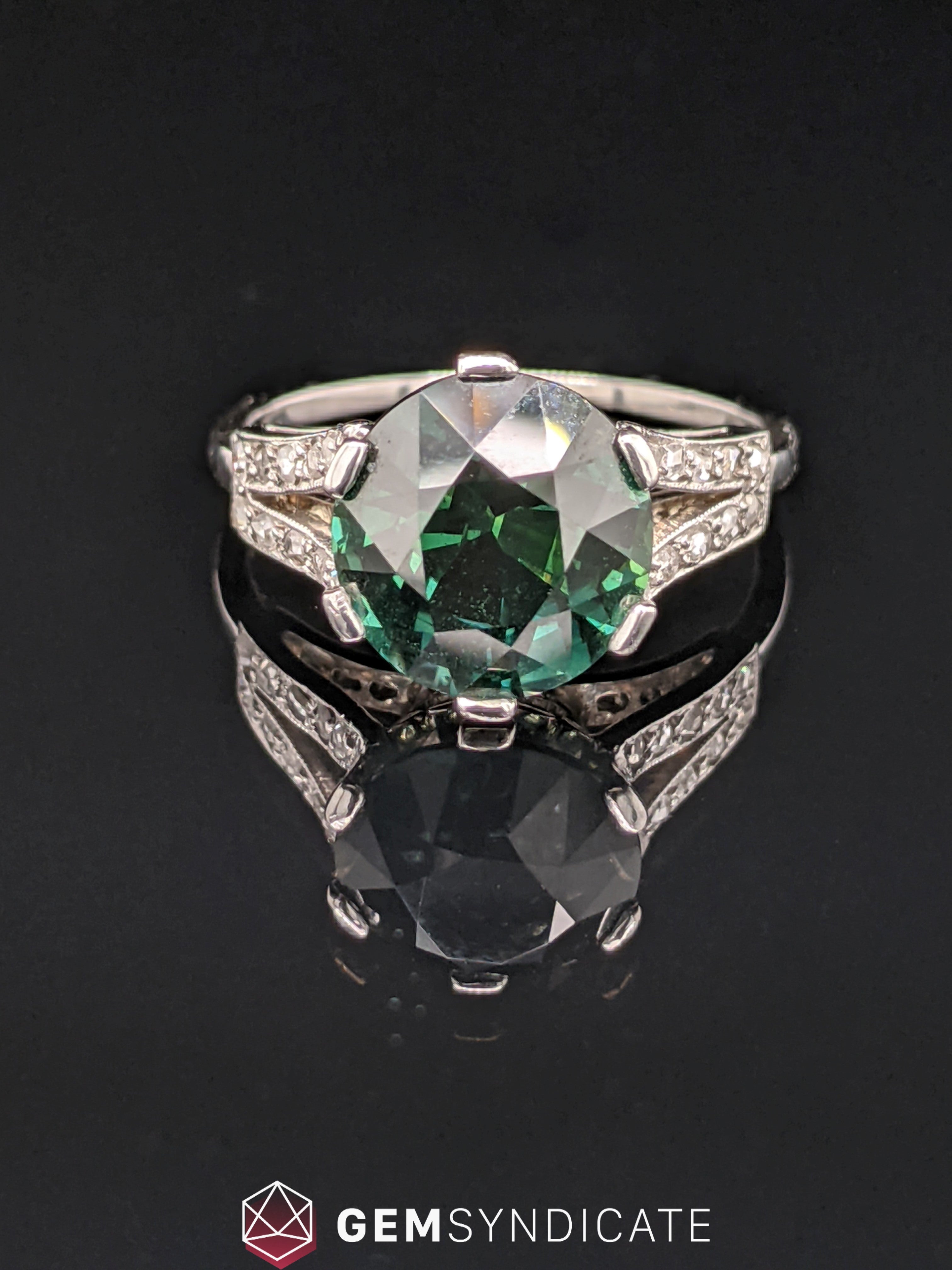 Marvelous Teal Sapphire & Diamond Ring in Platinum