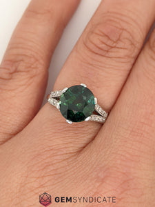 Marvelous Teal Sapphire & Diamond Ring in Platinum