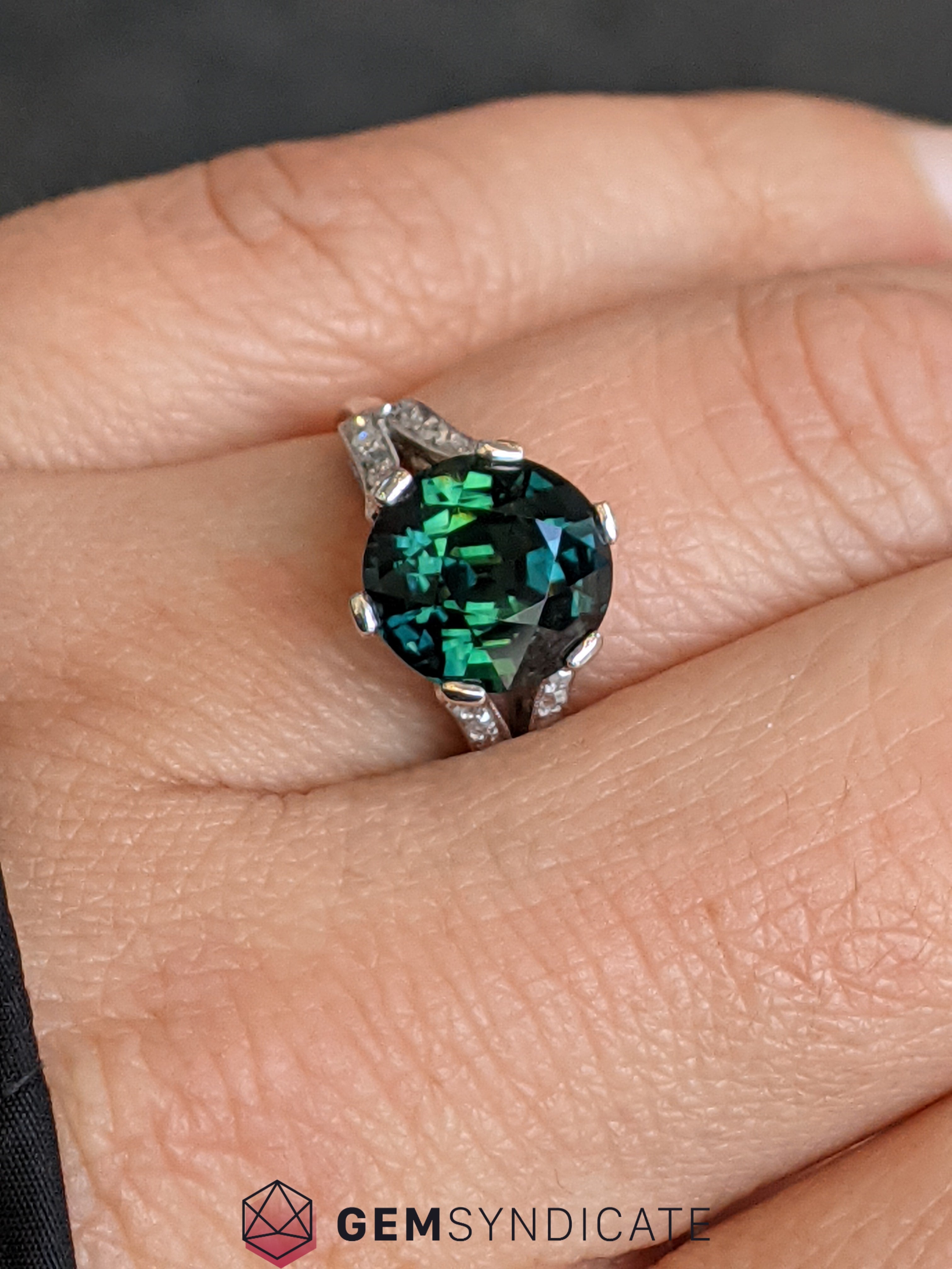 Marvelous Teal Sapphire & Diamond Ring in Platinum