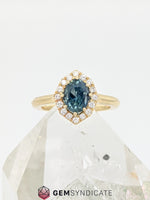 Load image into Gallery viewer, Commanding Teal Sapphire w/ Pave Diamond Halo Ring
