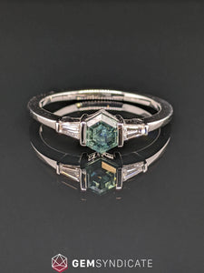 Elegant Montana Teal Sapphire Ring in 14k White Gold