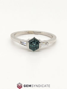 Elegant Montana Teal Sapphire Ring in 14k White Gold