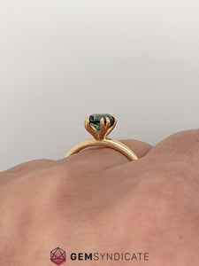 Sophisticated Fancy Teal Sapphire Ring in 14k Yellow Gold