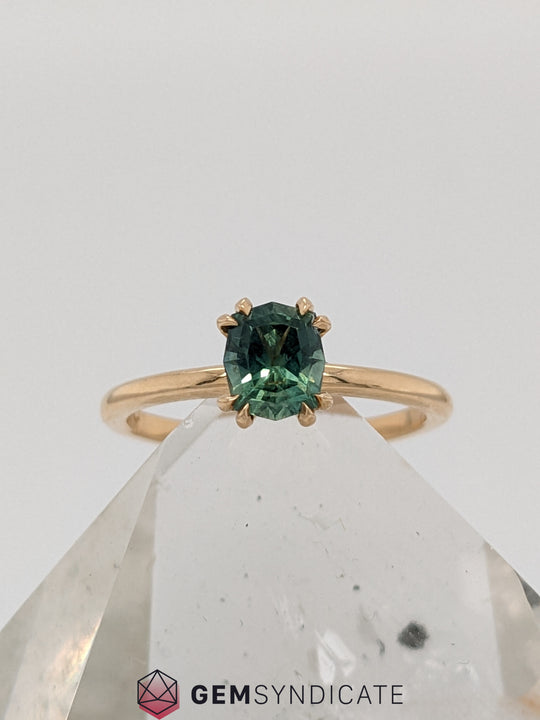 Sophisticated Fancy Teal Sapphire Ring in 14k Yellow Gold