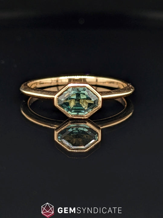 Charismatic Fancy Cut Teal Sapphire Ring in 14k Yellow Gold