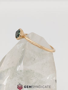 Charismatic Fancy Cut Teal Sapphire Ring in 14k Yellow Gold
