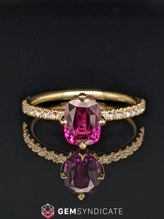 Enchanting Cushion Raspberry Sapphire in 14k Yellow Gold