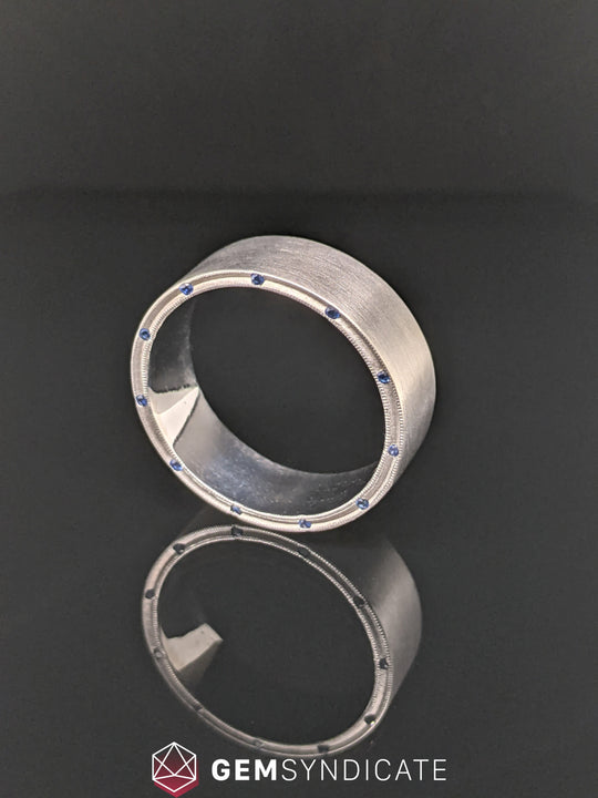 Unique Blue Sapphire Men's Band in 14k White Gold