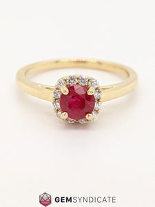 Elegant Ruby and Diamond Ring in 14k Yellow Gold