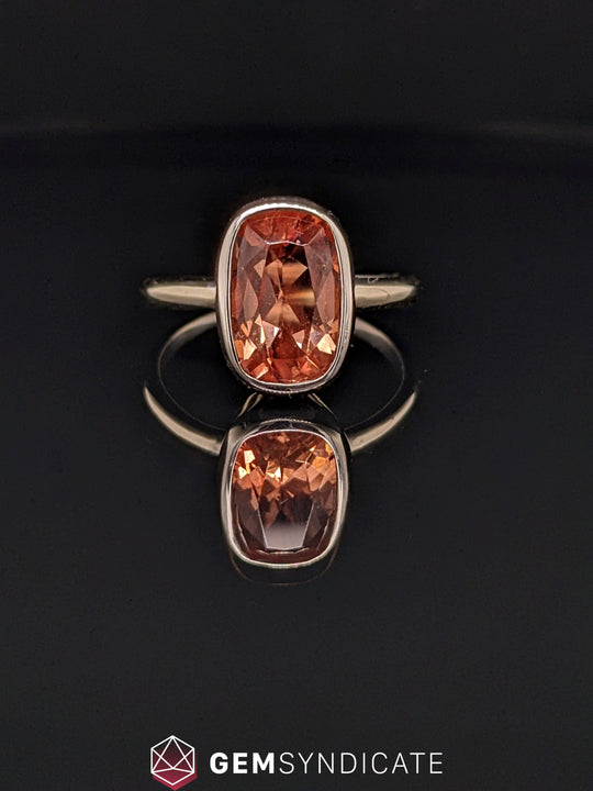 Unique Cushion Oregon Sunstone Ring in 14k White Gold