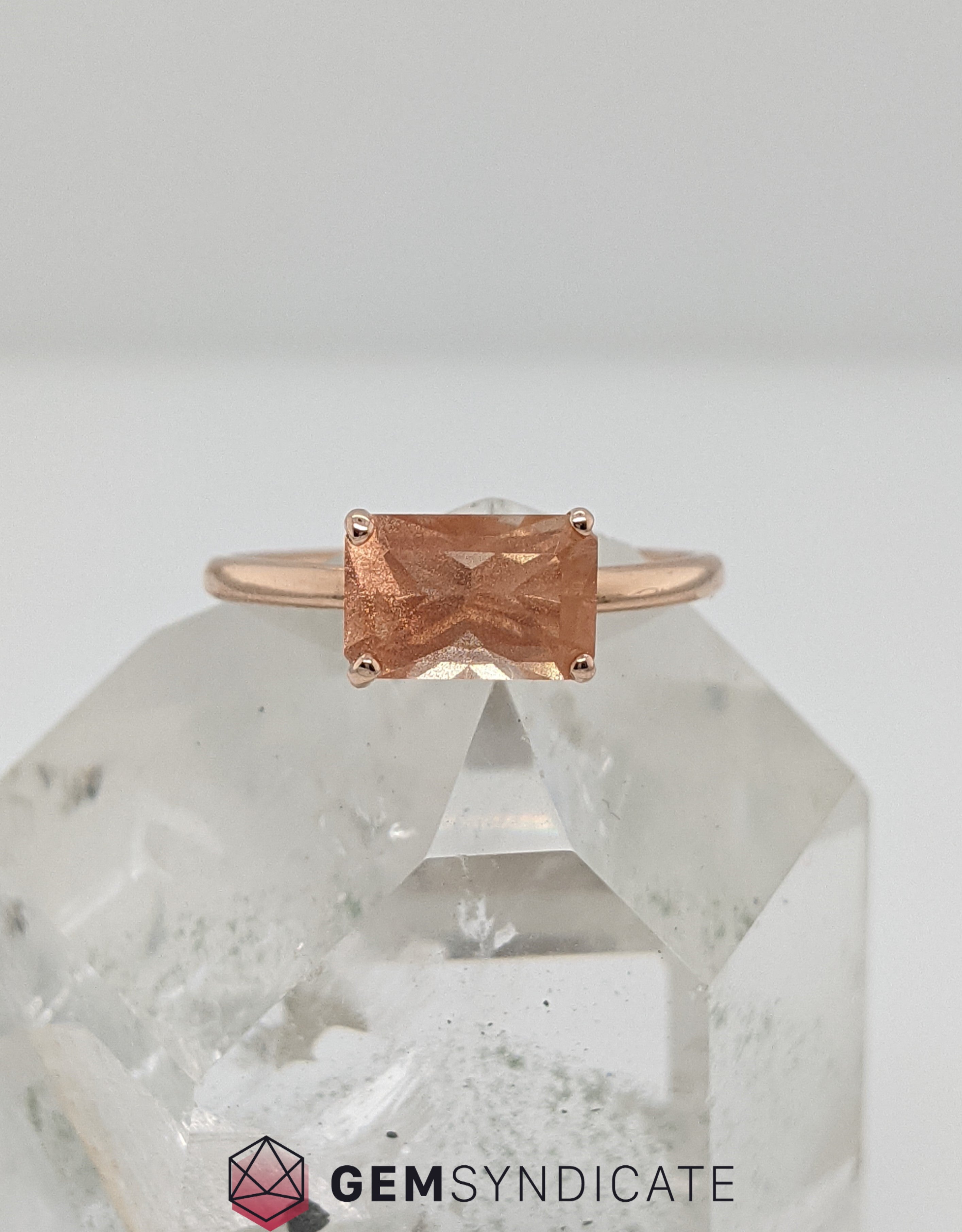 Angelic Solitaire Natural Oregon Sunstone Ring in 14k Rose Gold