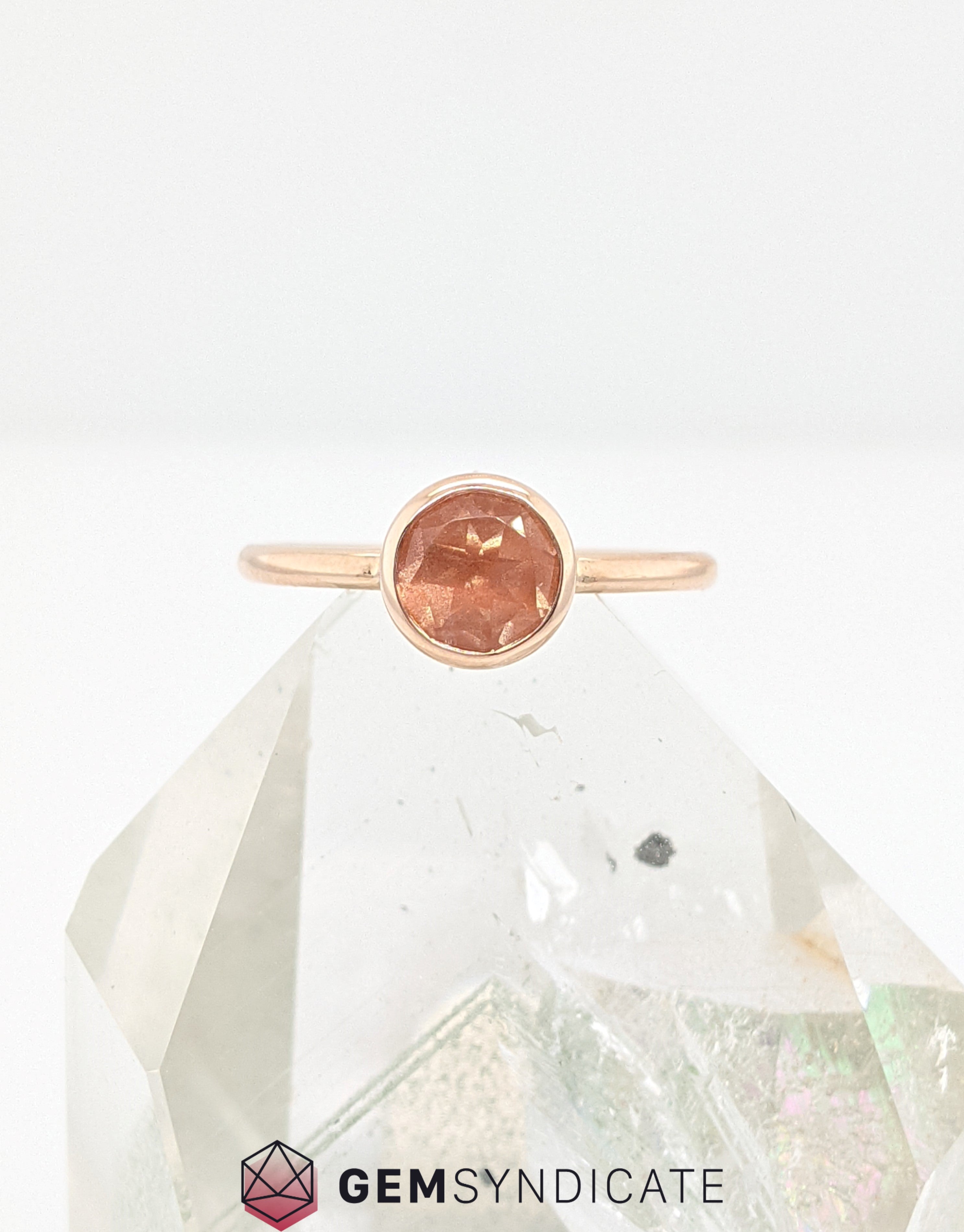 Brilliant Solitaire Natural Oregon Sunstone Ring in 14k Rose Gold