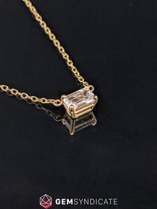Flirty Emerald Cut White Sapphire Solitaire Necklace in 14k Yellow Gold
