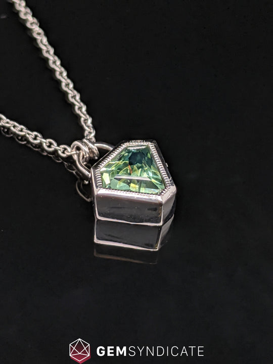 Alluring Teal Sapphire Necklace in 14k White Gold