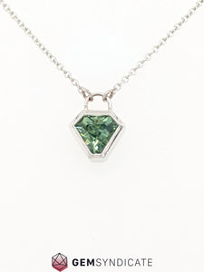 Alluring Teal Sapphire Necklace in 14k White Gold