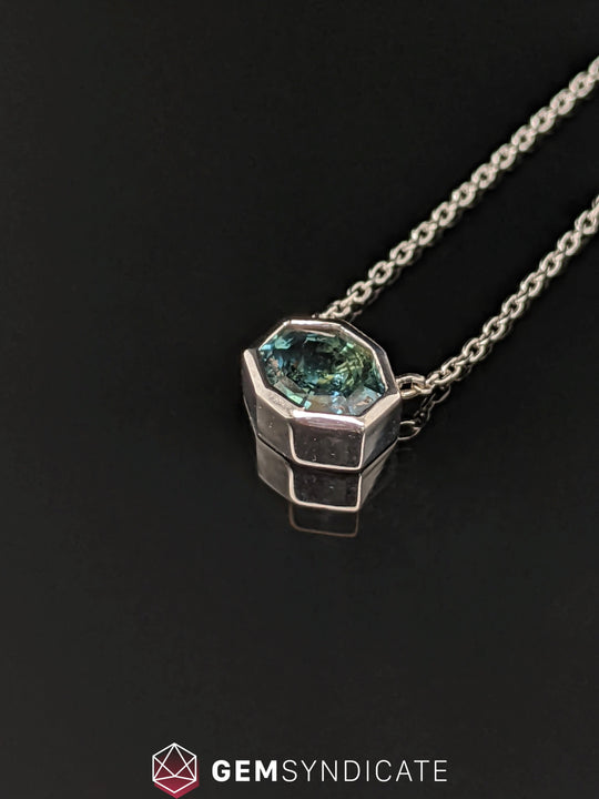 Enchanting Teal Sapphire Necklace in 14k White Gold