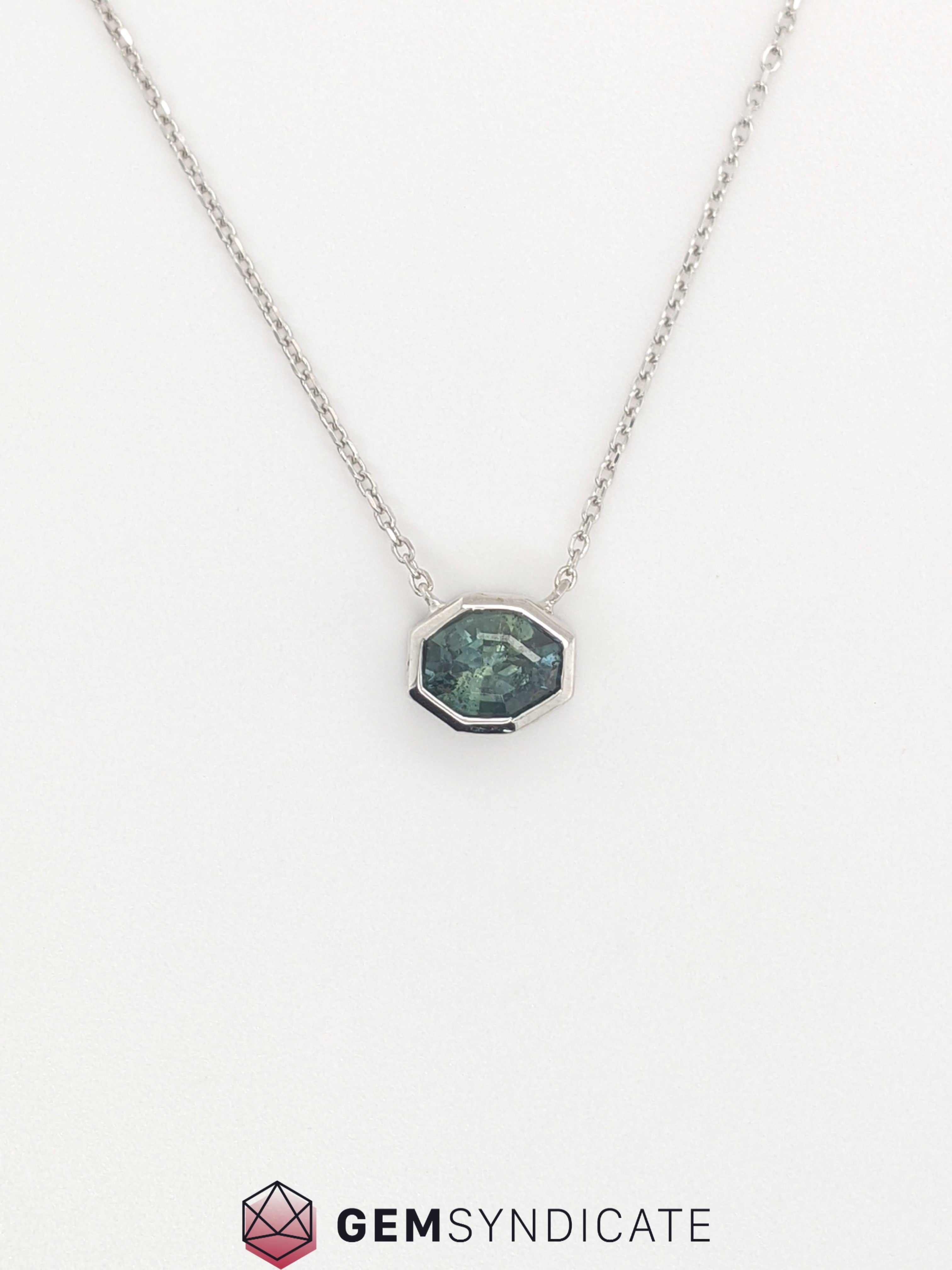 Enchanting Teal Sapphire Necklace in 14k White Gold