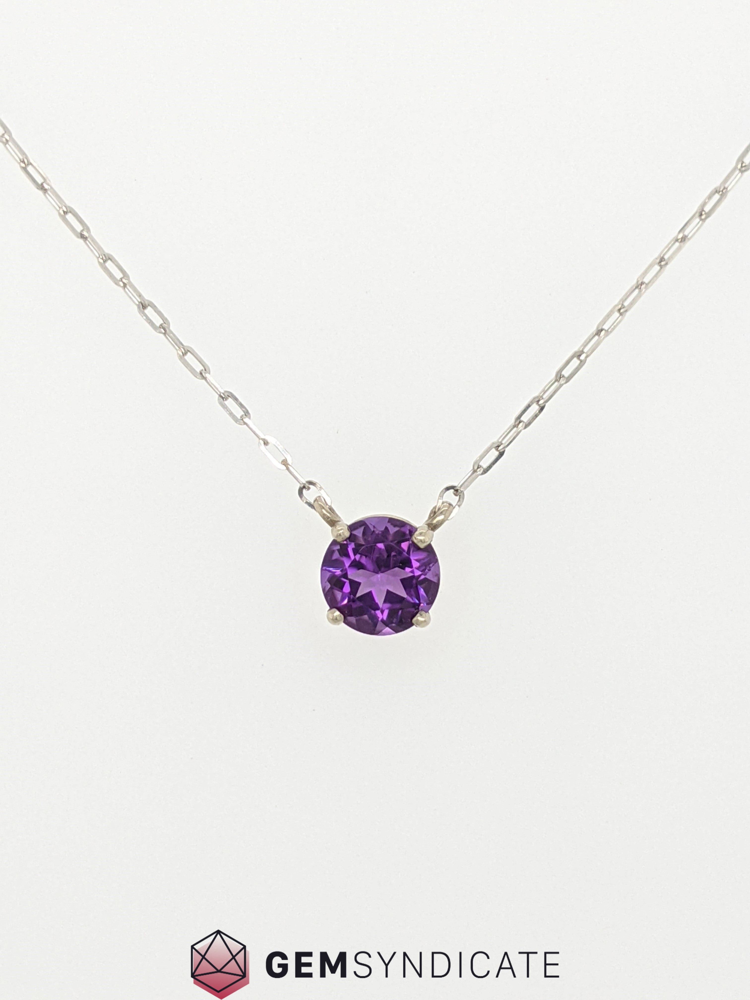Graceful Amethyst Solitaire Necklace in 14k White Gold