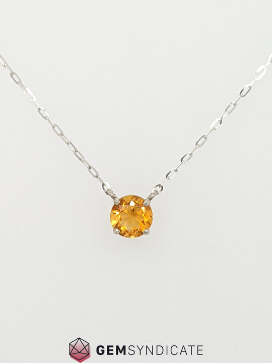 Vibrant Citrine Solitaire Necklace in 14k White Gold