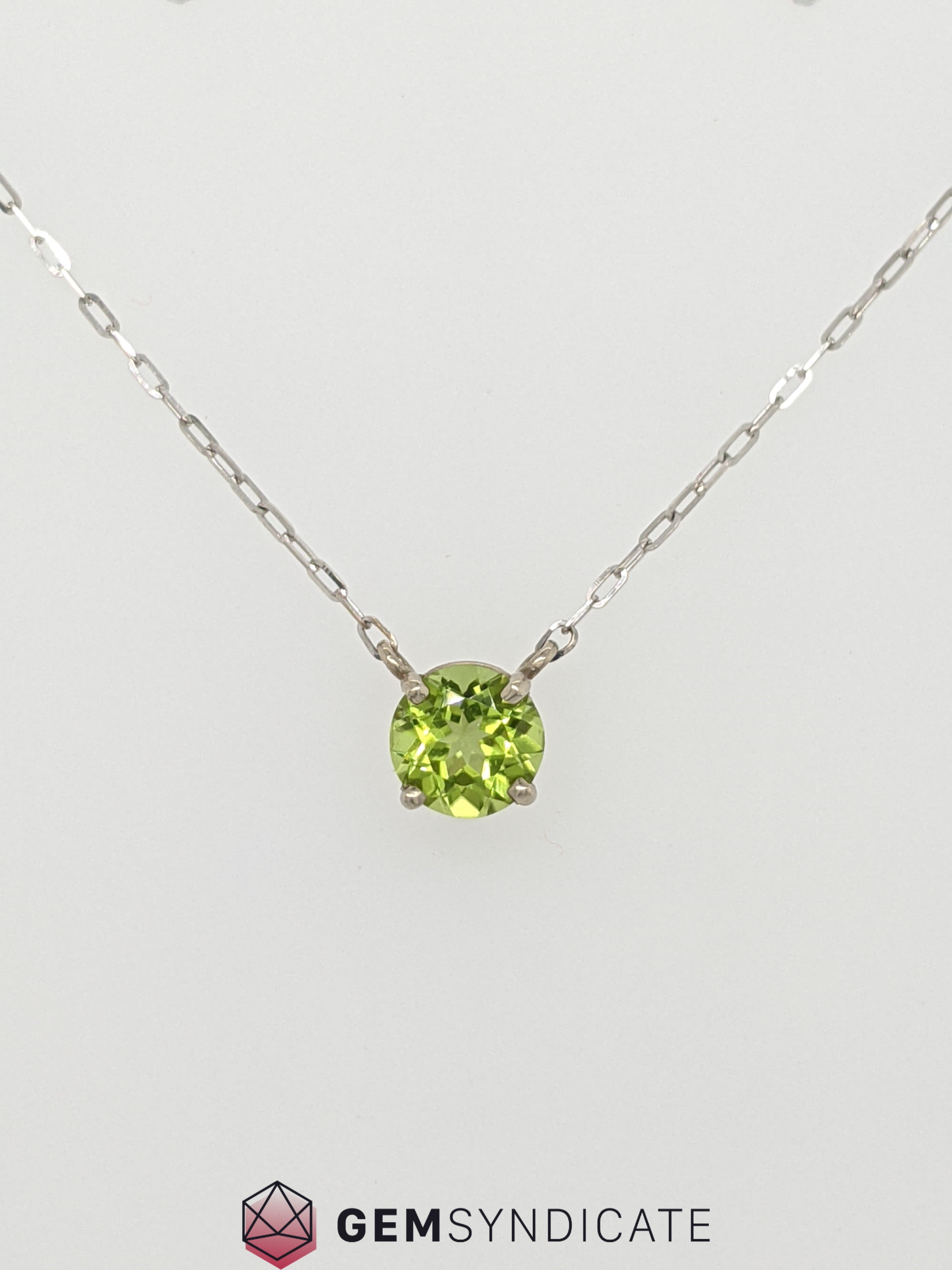 Lively Peridot Solitaire Necklace in 14k White Gold
