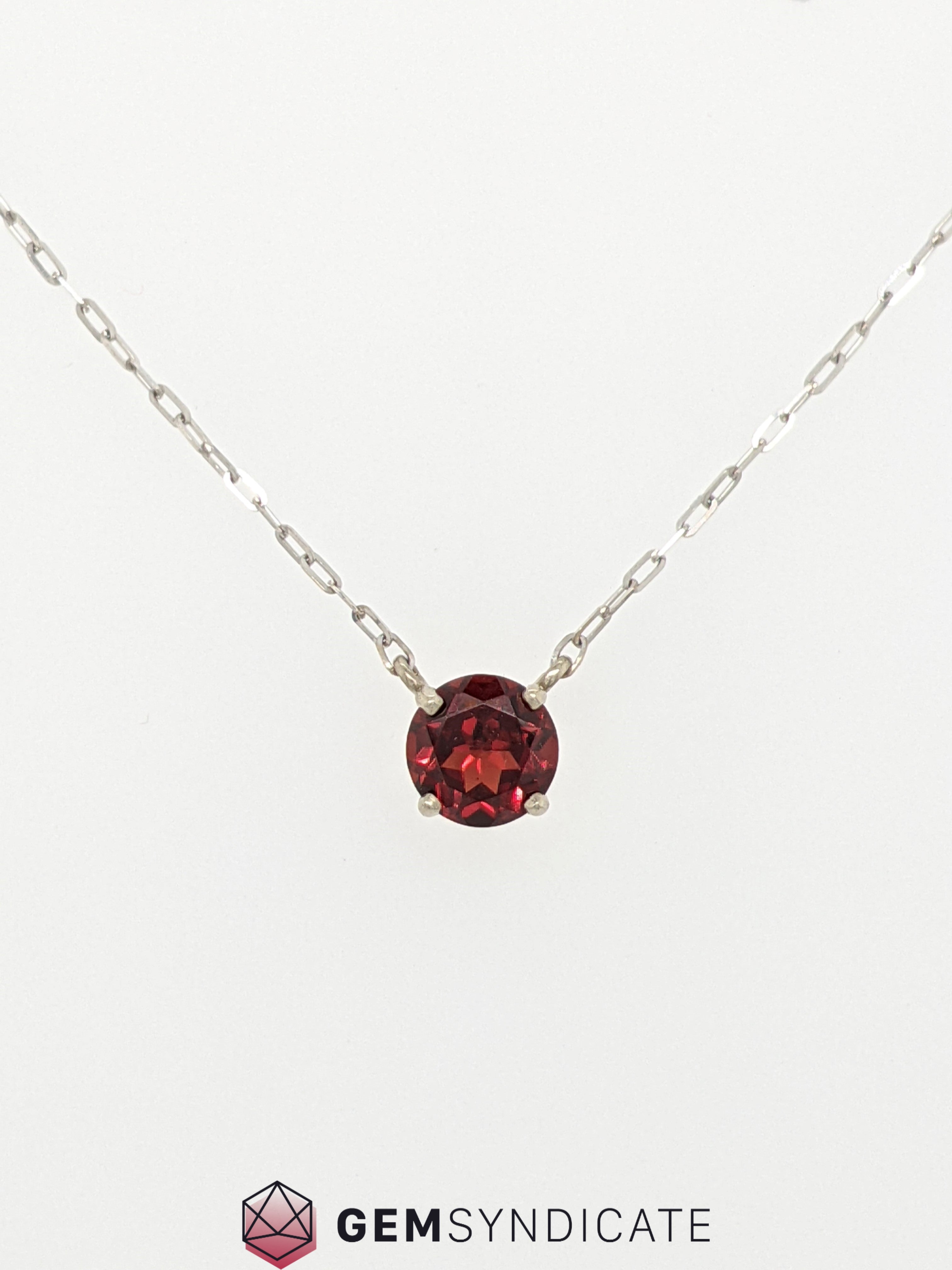 Fiery Garnet Solitaire Necklace in 14k White Gold