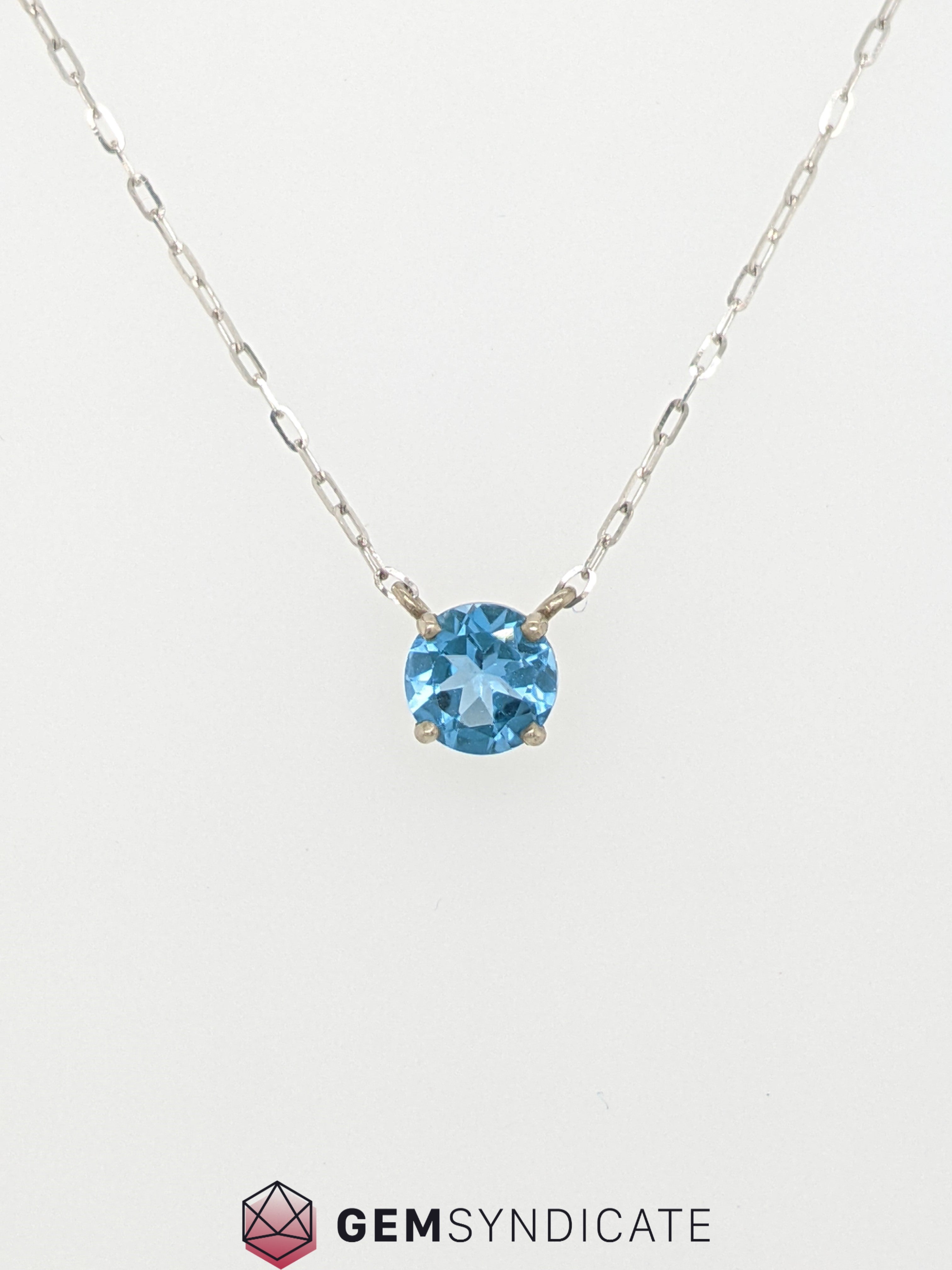 Magnificent Blue Topaz Solitaire Necklace in 14k White Gold