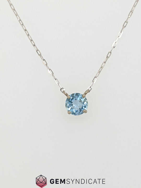Breathtaking Aquamarine Solitaire Necklace in 14k White Gold