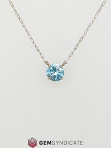 Electric Blue Zircon Solitaire Necklace in 14k White Gold
