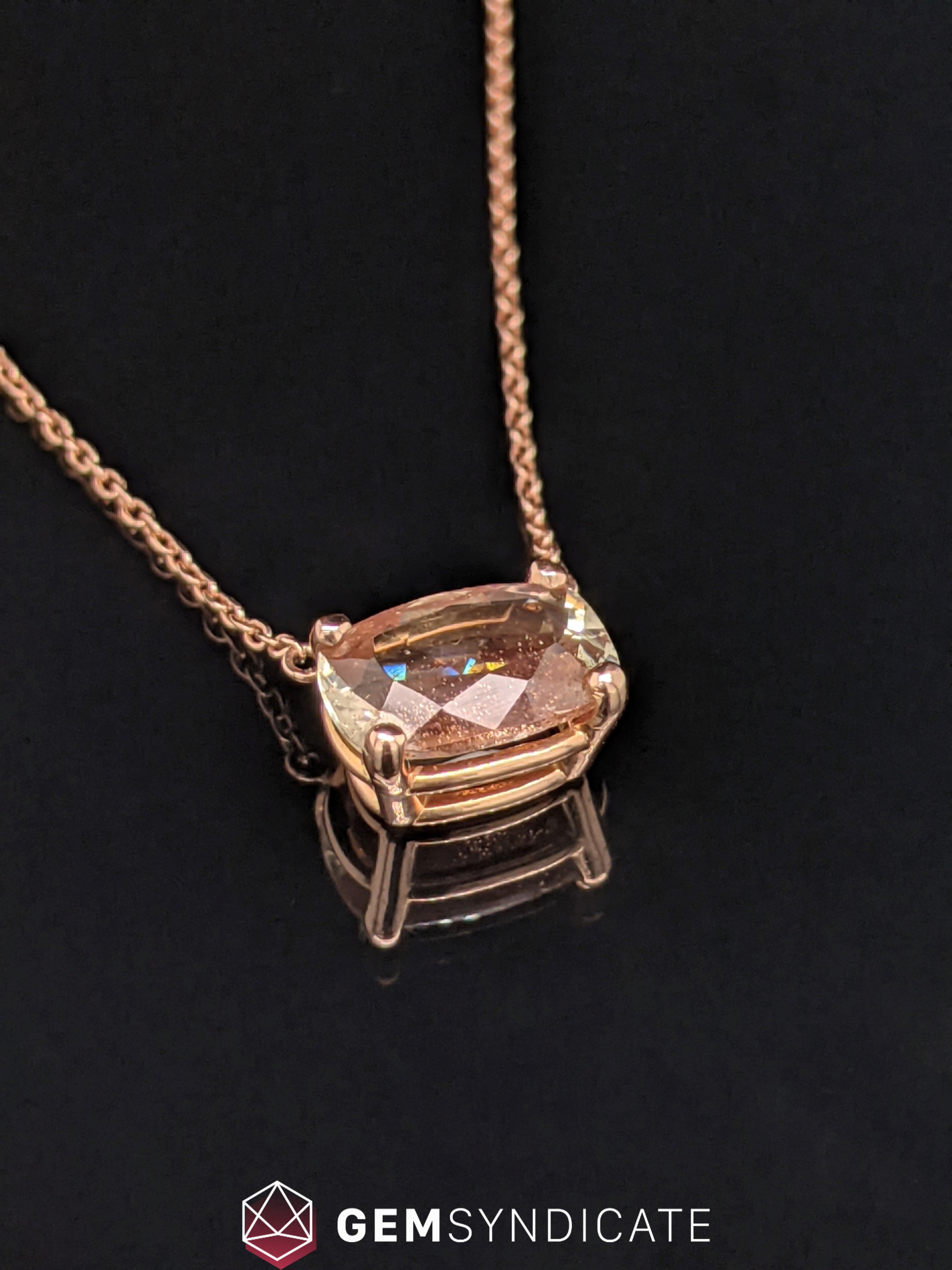 Graceful Oregon Sunstone Solitaire Necklace in 14k Rose Gold