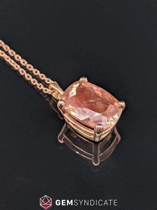Impressive Peach Oregon Sunstone Pendant in 14k Rose Gold