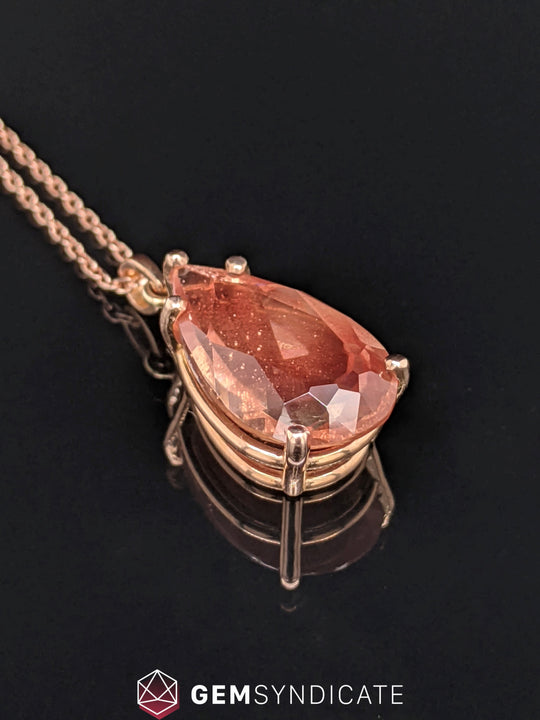 Remarkable Pear Shape Oregon Sunstone Pendant in 14k Rose Gold