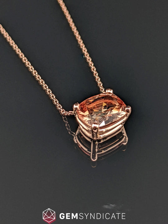 Classic Cushion Oregon Sunstone Necklace in 14k Rose Gold