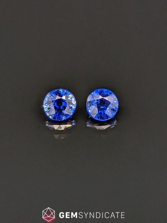 Enticing Round Blue Sapphire Pair 1.73ctw