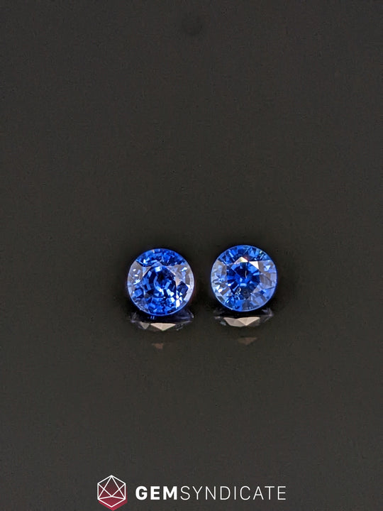 Classy Round Blue Sapphire Pair 1.27ctw