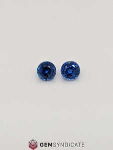 Classy Round Blue Sapphire Pair 1.27ctw