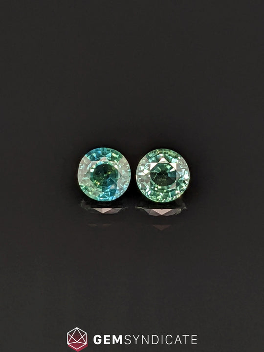 Splendid Round Teal Sapphire Pair 1.50ctw