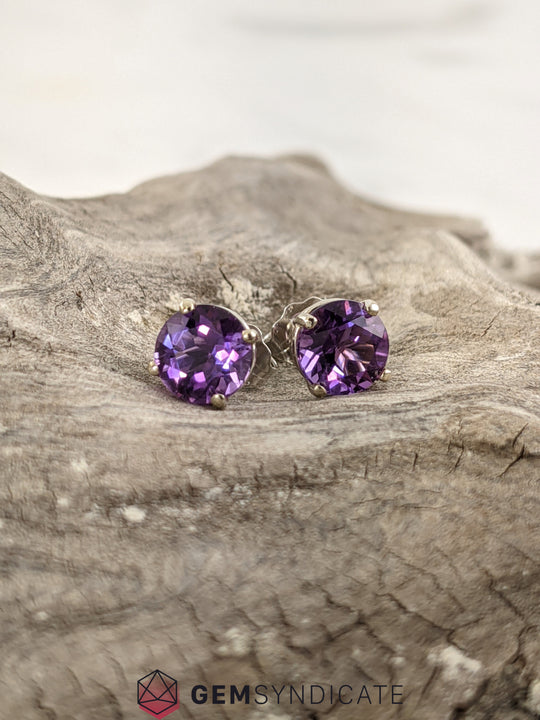 Regal Amethyst Solitaire Stud Birthstone Earrings
