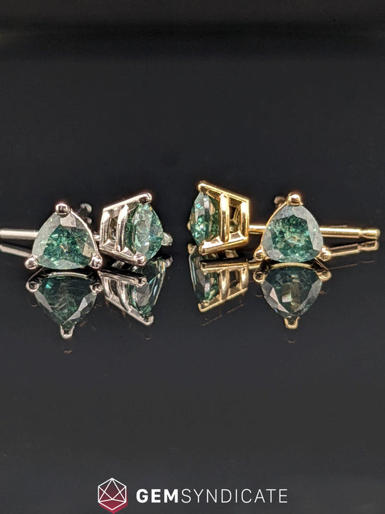 Impressive Teal Montana Sapphire Solitaire Stud Earrings